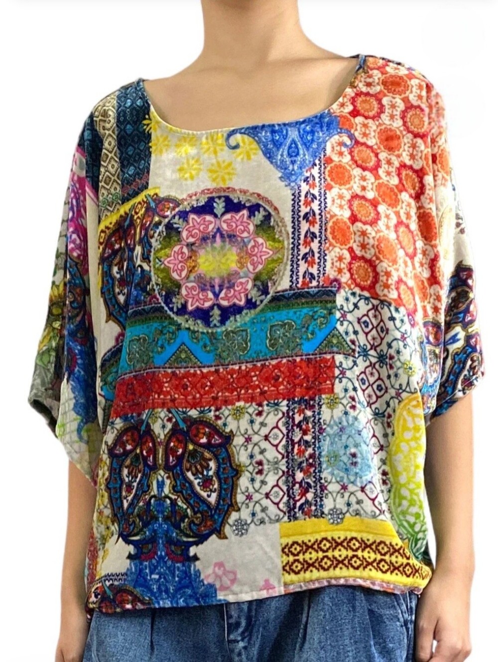 Johnny Was Velvet Swing Top Scoop-Neck Size S